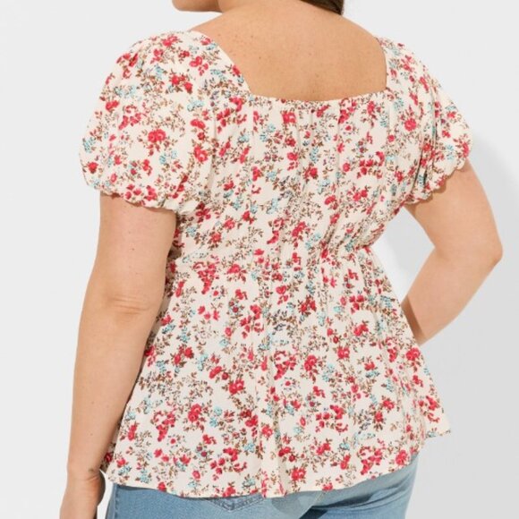 Torrid Peplum Challis Puff Short Sleeve Top - Picture 2 of 6